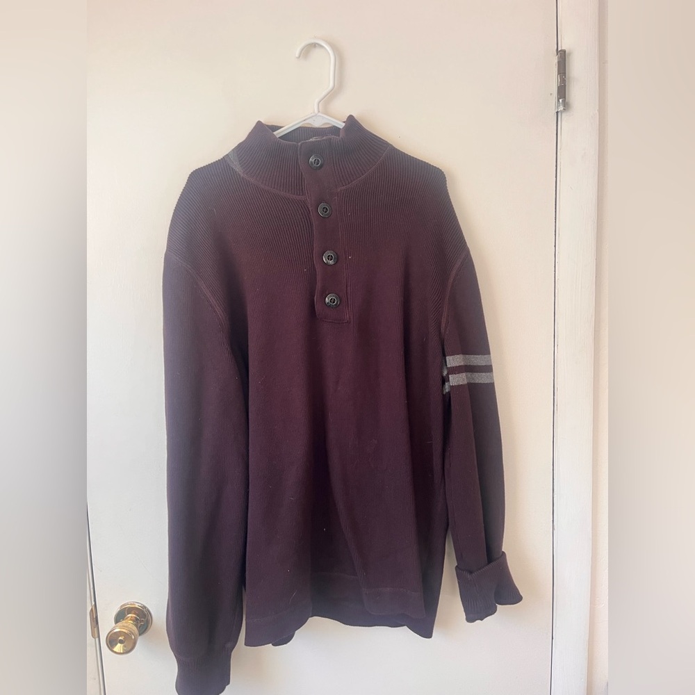 Martin + Osa Men's Burgundy Pullover Sweater with Wool Button Collar Size Large